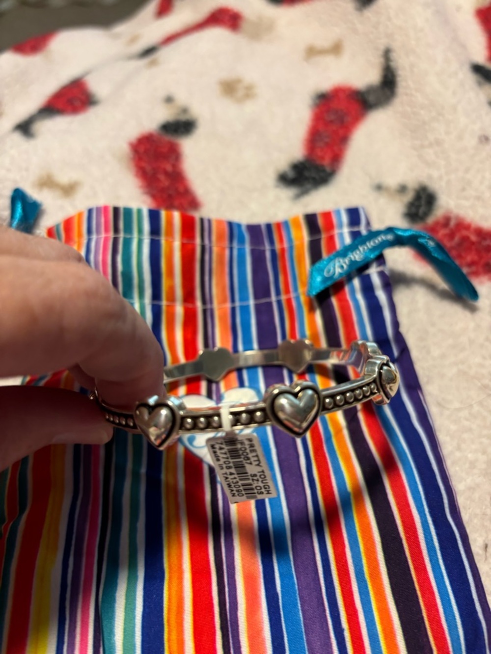Brighton Silver Heart-Link Stretch Bracelet with Beaded Edge